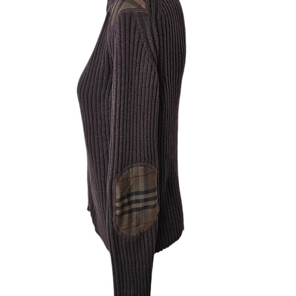 Burberry London Womens Merino Wool Zip Up Sweater Small Elbow Patch Nova Check - Picture 4 of 11